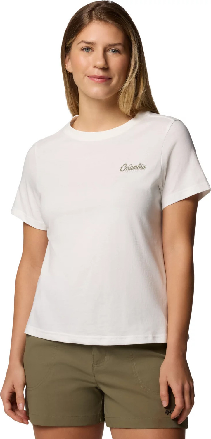 Smetanové dámské tričko s krátkým rukávem Columbia Rolling Bend Graphic SS Tee (Velikost L)