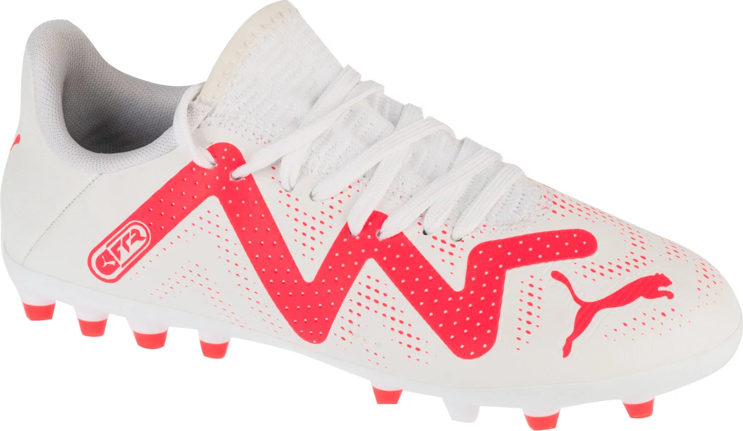 Bílo-červené dětské kopačky Puma Future Play MG Jr (Velikost 29)