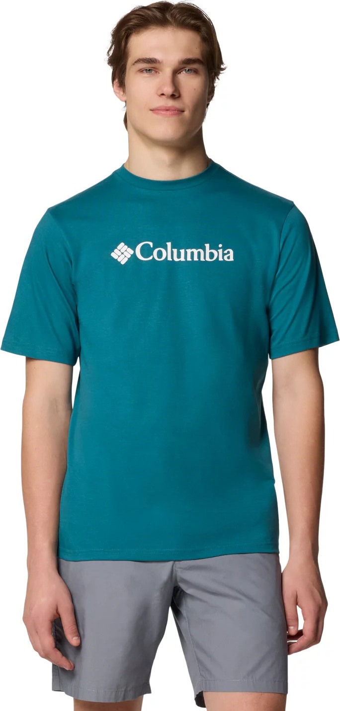 Tyrkysové pánské tričko s krátkým rukávem Columbia CSC Basic Logo SS Tee (Velikost L)