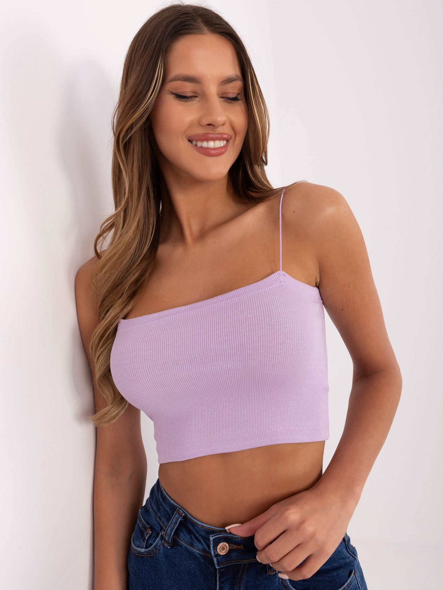 Světle fialový dámský crop top se špagetovými ramínky (Velikost L)