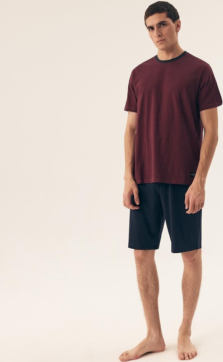 Pánské bavlněné krátké pyžamo Henderson Premium (Velikost 3XL, Barva vínová)