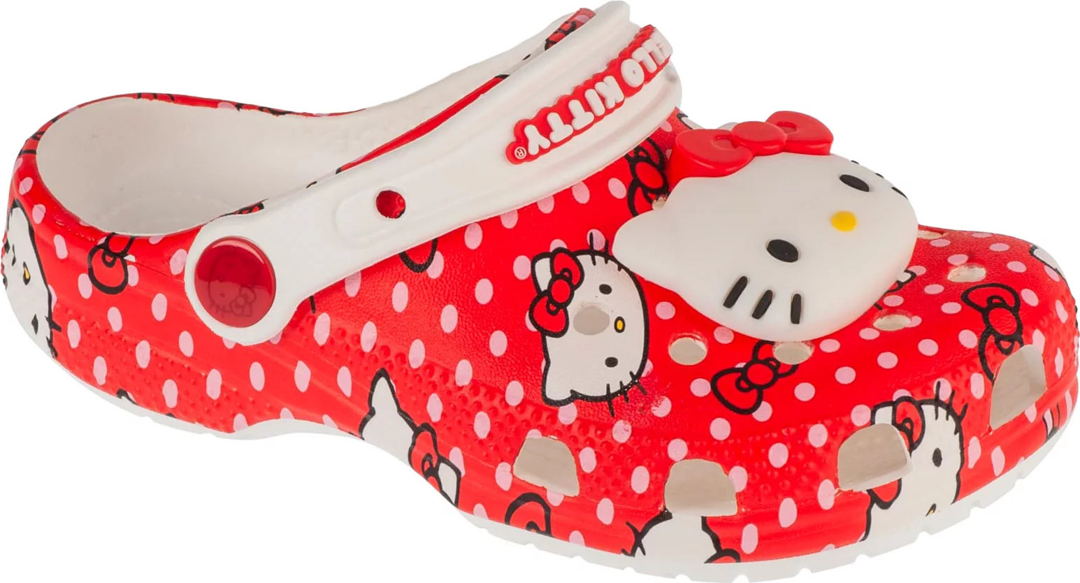 Červeno-bílé dětské nazouváky Crocs Classic Hello Kitty Red Clog K (Velikost 28/29)