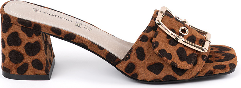 Tvídové leopardí nazouváky na sloupku, podpatek 5,5 cm (Velikost 36)