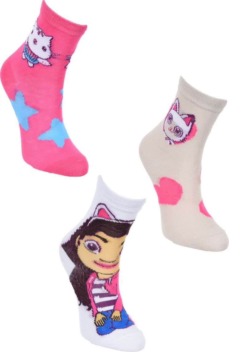 3 páry bavlněných dívčích ponožek Gabi Dollhouse - béžová/bílá/růžová (Velikost 23/26)
