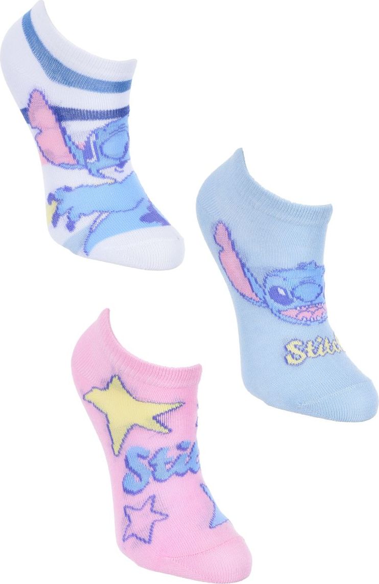 Set 3 párů dívčích kotníkových ponožek Lilo a Stitch - modrá/růžová/bílá (Velikost 23/26)