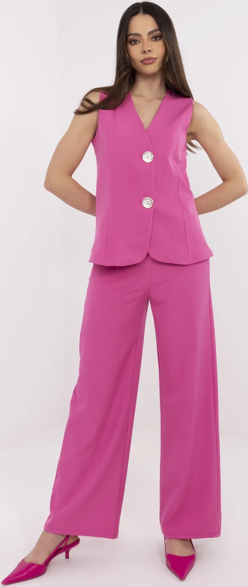 Tmavě růžová dámská elegantní souprava s ozdobnými knoflíky (Velikost S)