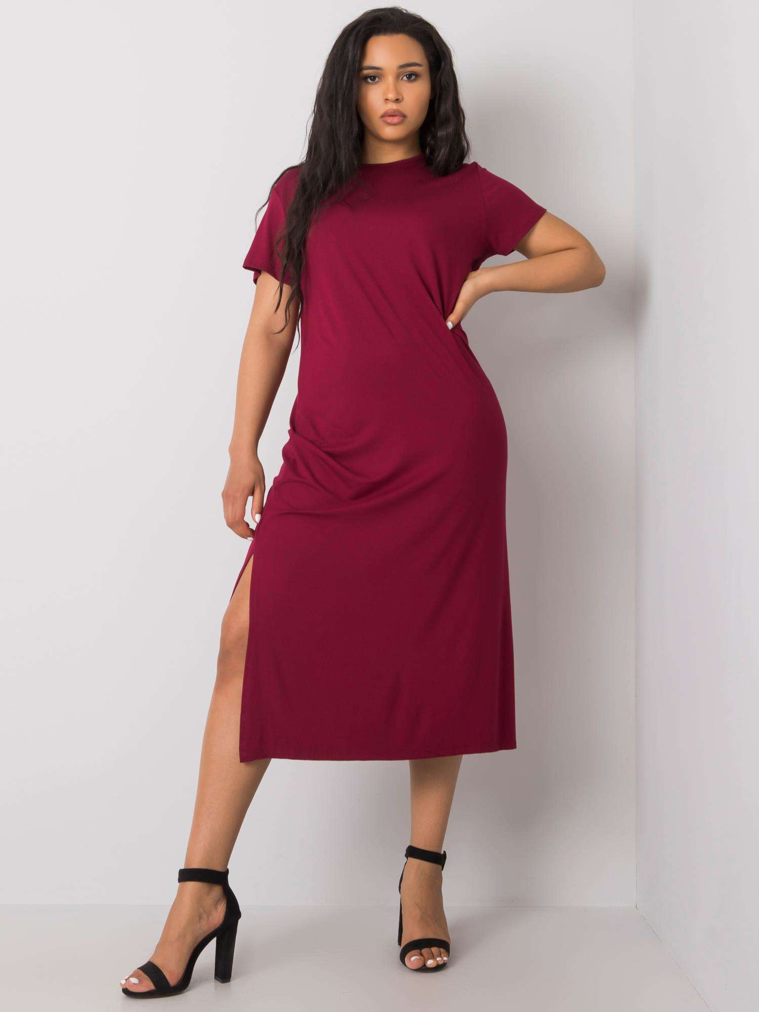 Bordó dámské basic midi šaty (Velikost 3XL)
