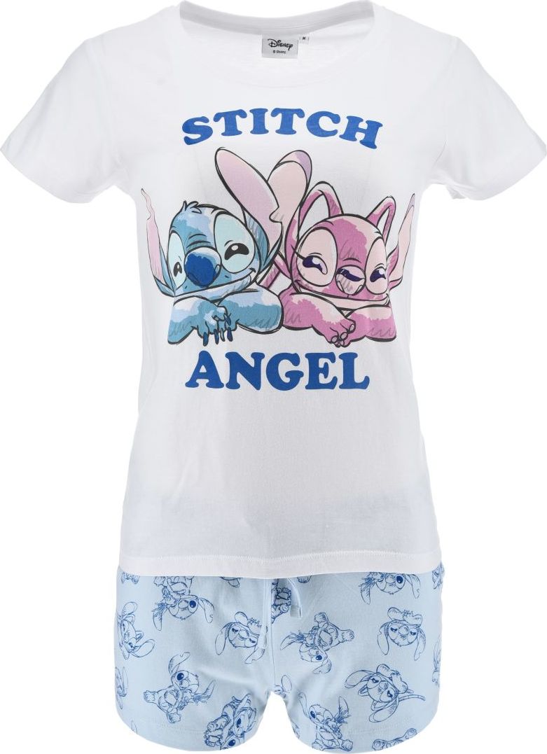 Bílo-modré dámské krátké pyžamo Stitch and Angel (Velikost S)