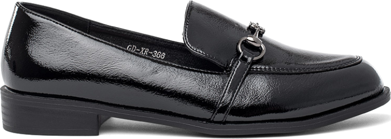 Černé dámské lakované mokasíny s ozdobou, podpatek 3 cm (Velikost 36)