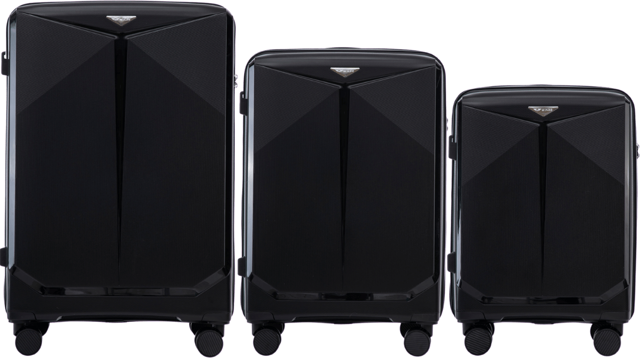 Černá sada 3 cestovních kufrů WINGS COCKATIEL CKT02 COCKATIEL, Komplet 3 walizek POLIPROPYLEN (L,M,S) Wings, BLACK