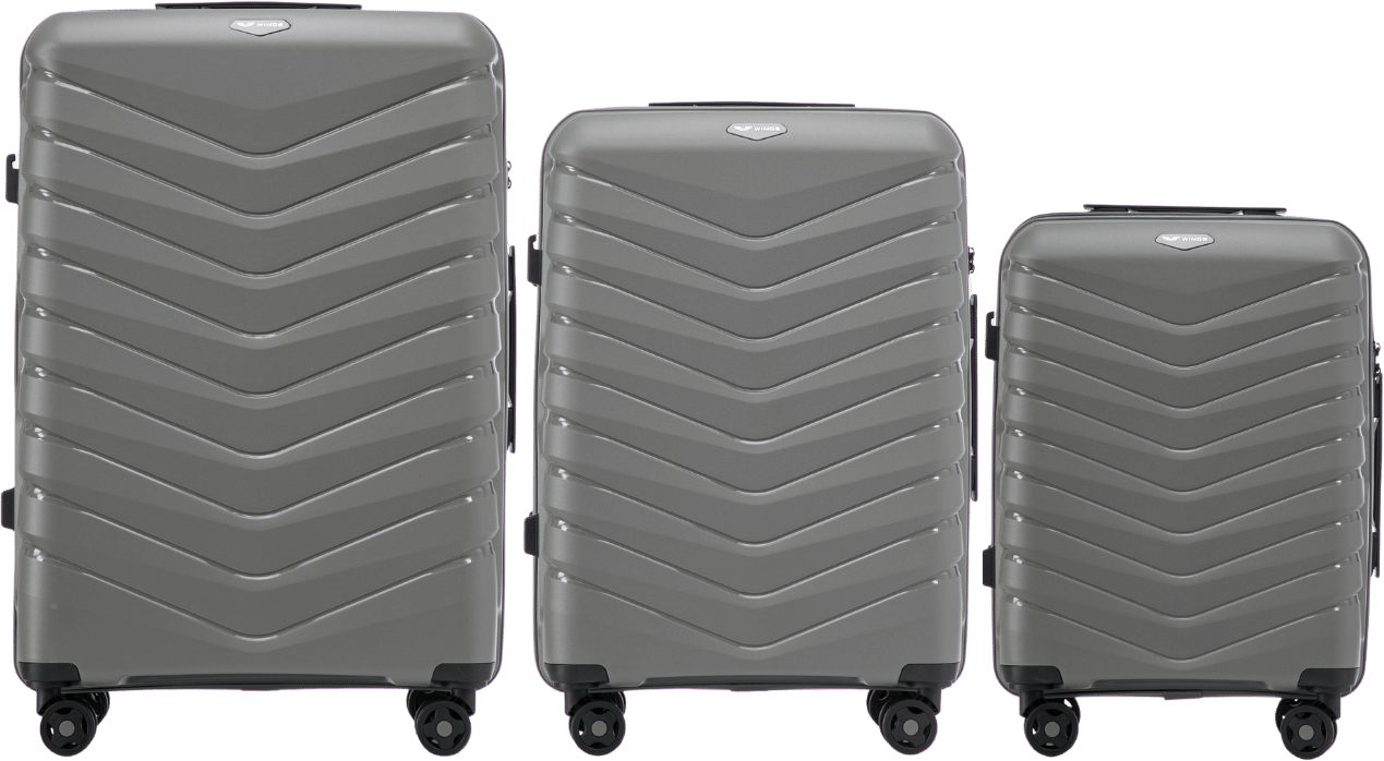 Šedá sada 3 cestovních kufrů Wings PHOENIX PHX01 PHOENIX, Zestaw 3 walizek POLIPROPYLEN (L,M,S) Wings, DARK GREY