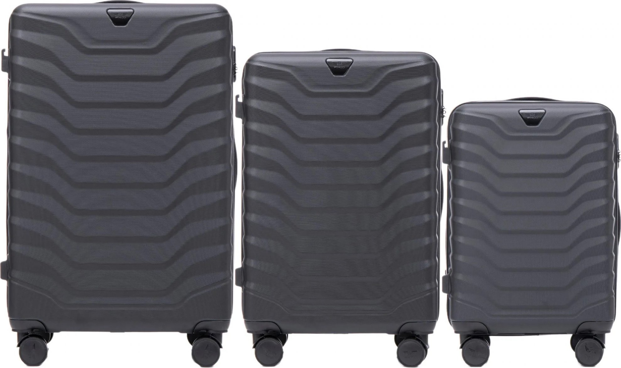Černá 3dílná sada kufrů PEAFOWL PEA01, Set of 3 suitcases (L,M,S) Wings, Black