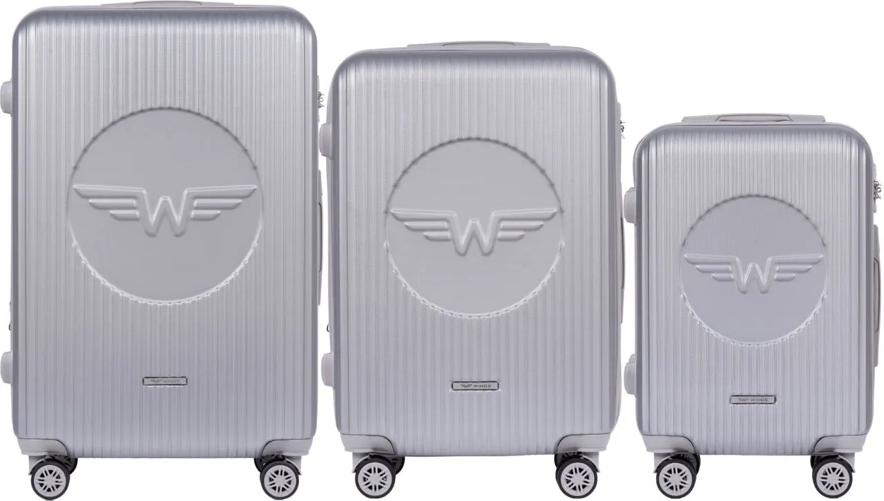 Stříbrná sada cestovních kufrů SWALLOW SWL03 KPL, Set of 3 Wings Suitcases (L,M,S), Silver