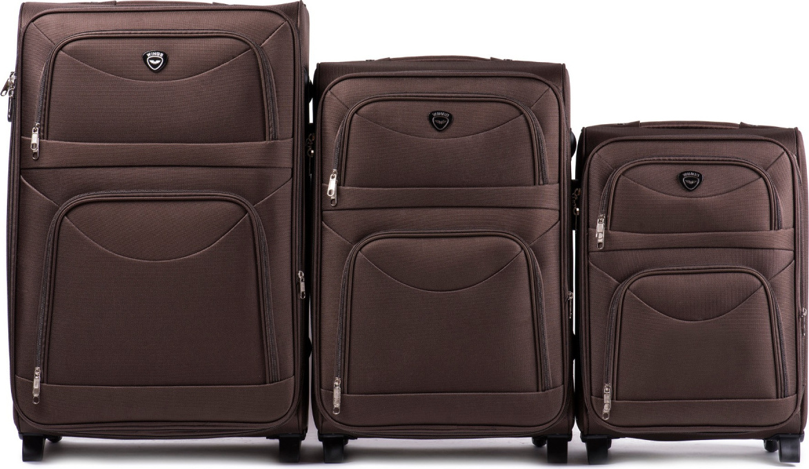 Hnědá sada 3 cestovních kufrů 6802(2), Sets of 3 suitcases Wings 2 wheels L,M,S, Coffee