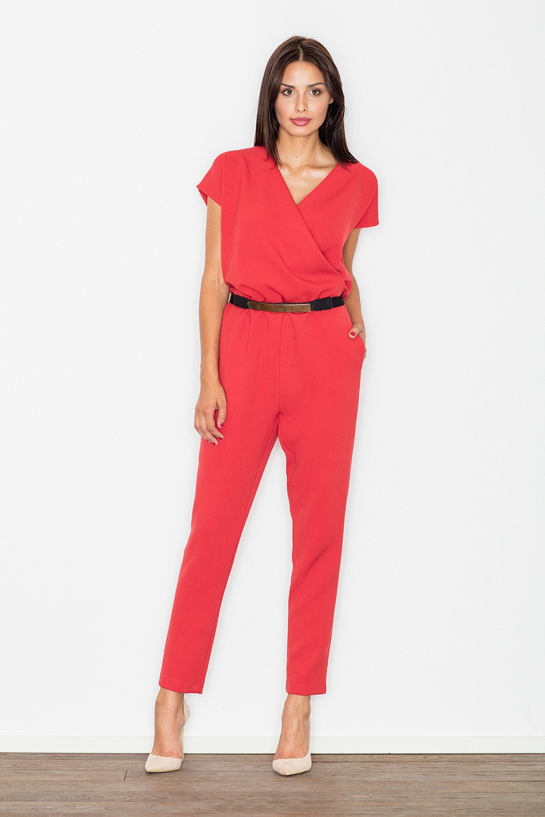 Overal s obálkovým výstřihem M397 Red (Velikost L)