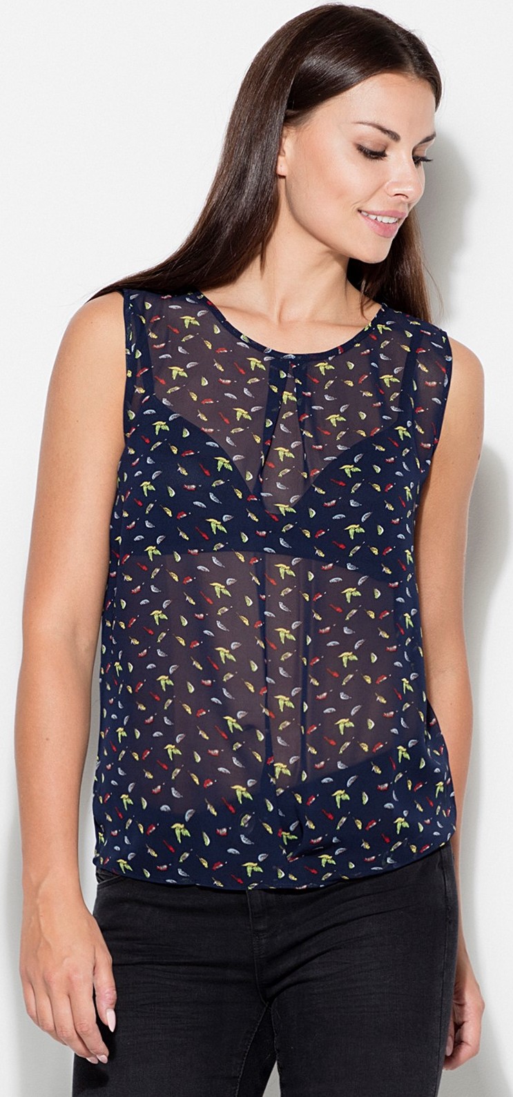 Dámský modrý poloprůhledný nátělník K139 Navy (Velikost L)