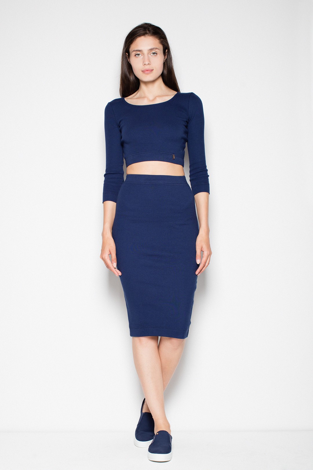 Dámský set top s širokým výstřihem + sukně VT032 Navy (Velikost L/XL)