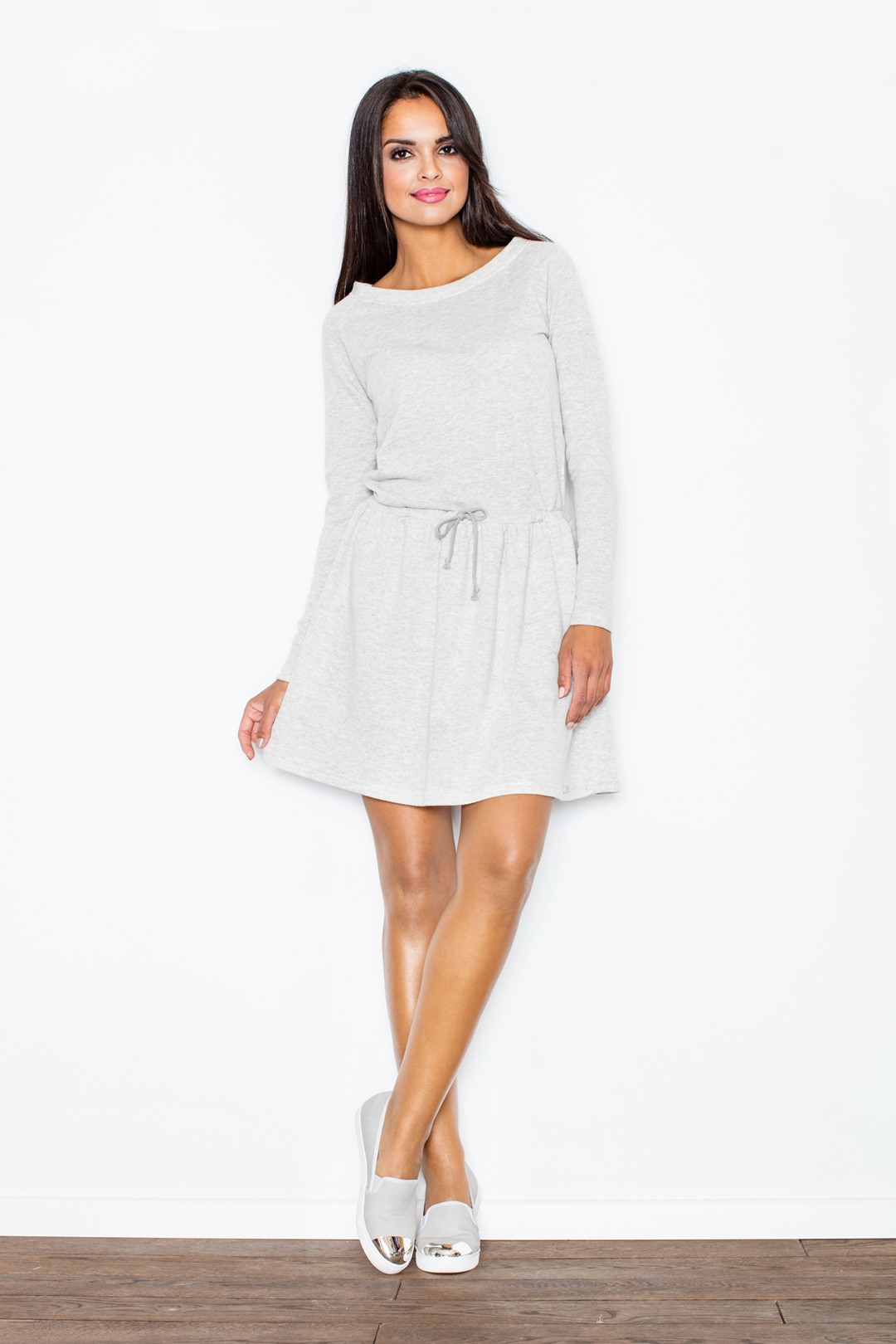 Světle šedé bavlněné šaty M334 Light grey (Velikost L)