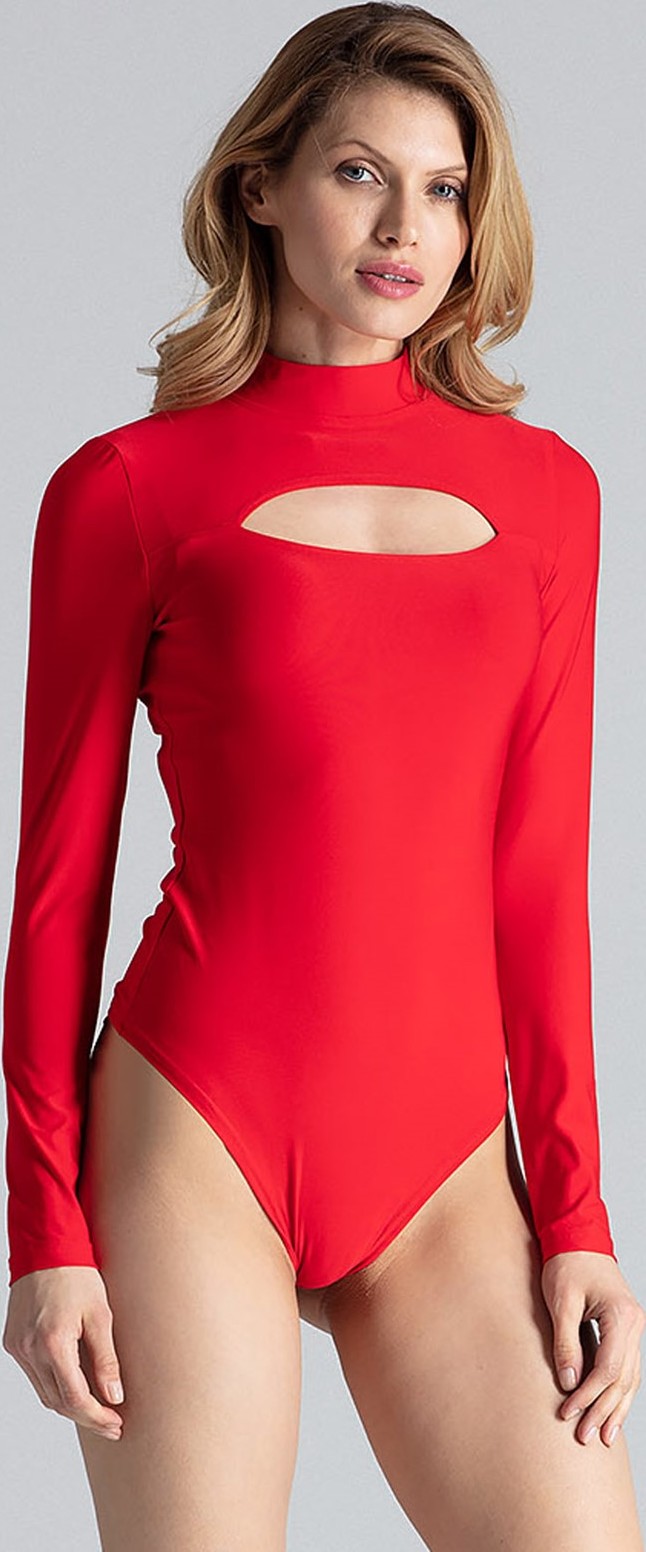 Červené body odhalující dekolt M649 Red (Velikost S)