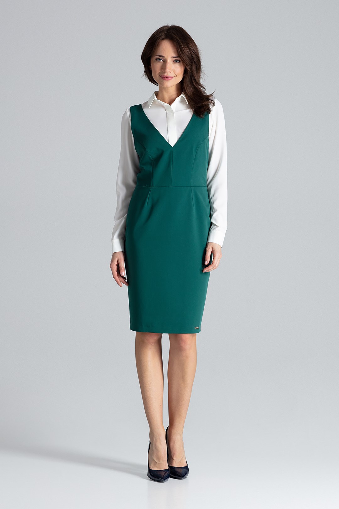 Elegantní šaty s výstřihem do V L039 Green (Velikost S)