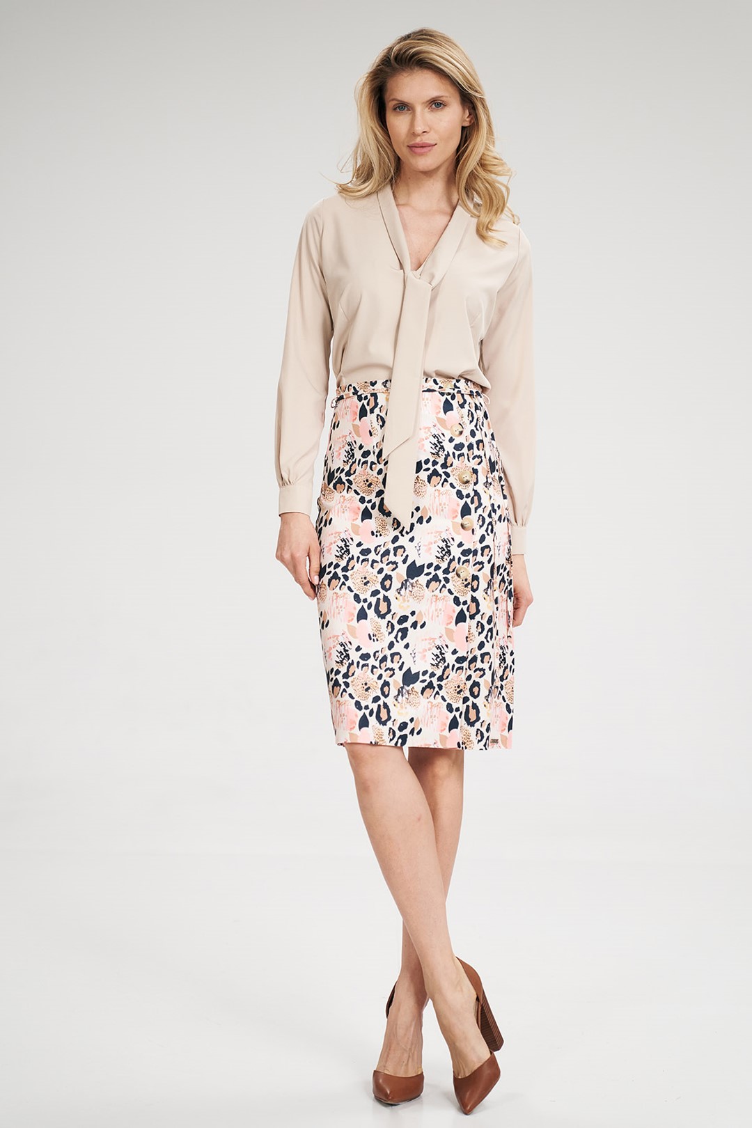 Leopardí midi sukně M697 Pattern (Velikost S)