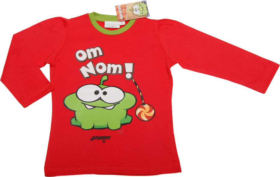 Cut the Rope červené dívčí tričko s dlouhým rukávem
