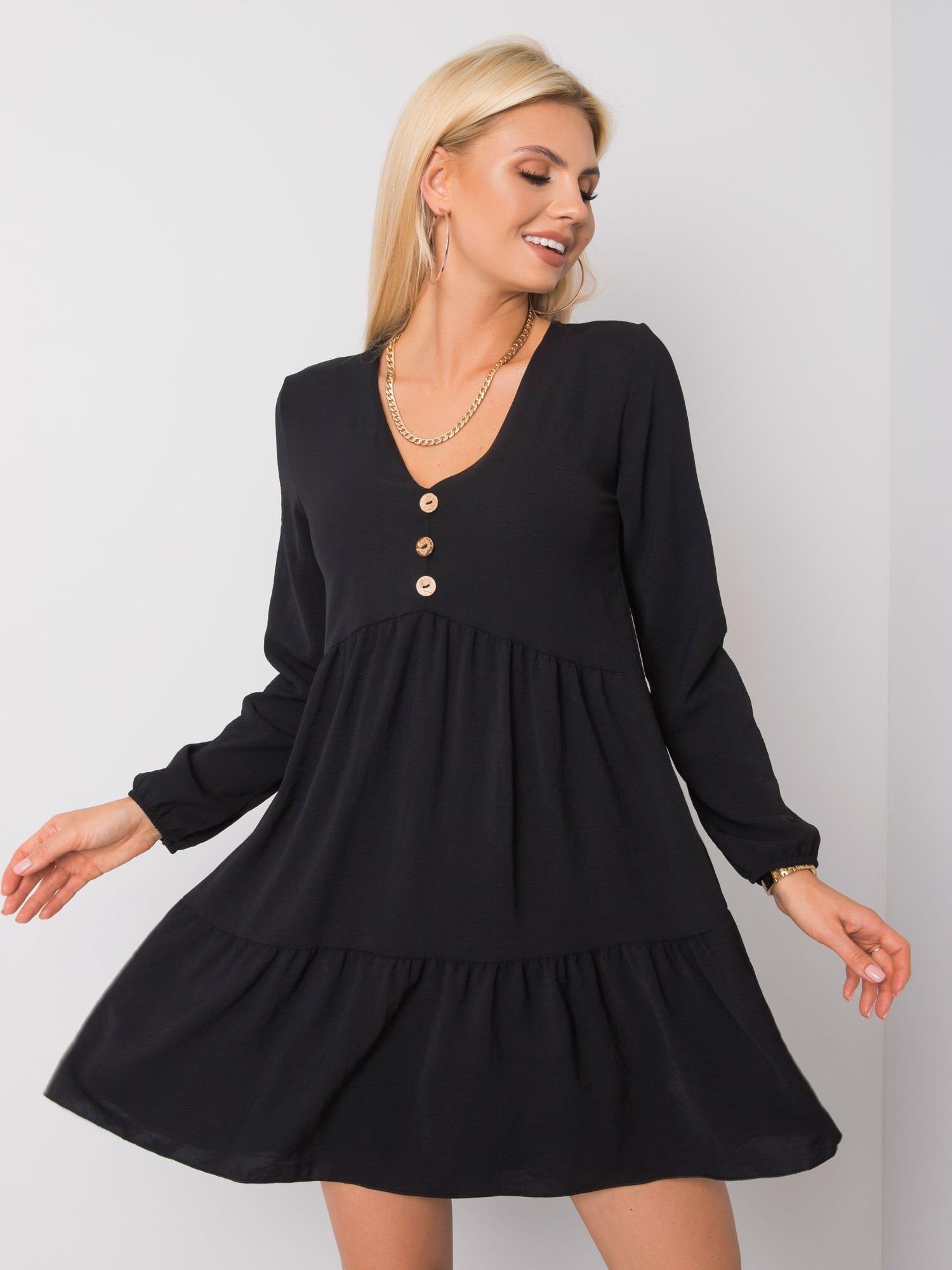 ČERNÉ ŠATY S KNOFLÍČKY -D50010F30264A-BLACK Velikost: M/L