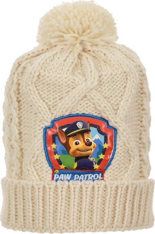 Pletená čepice s bambulí Tlapková patrola - smetanová