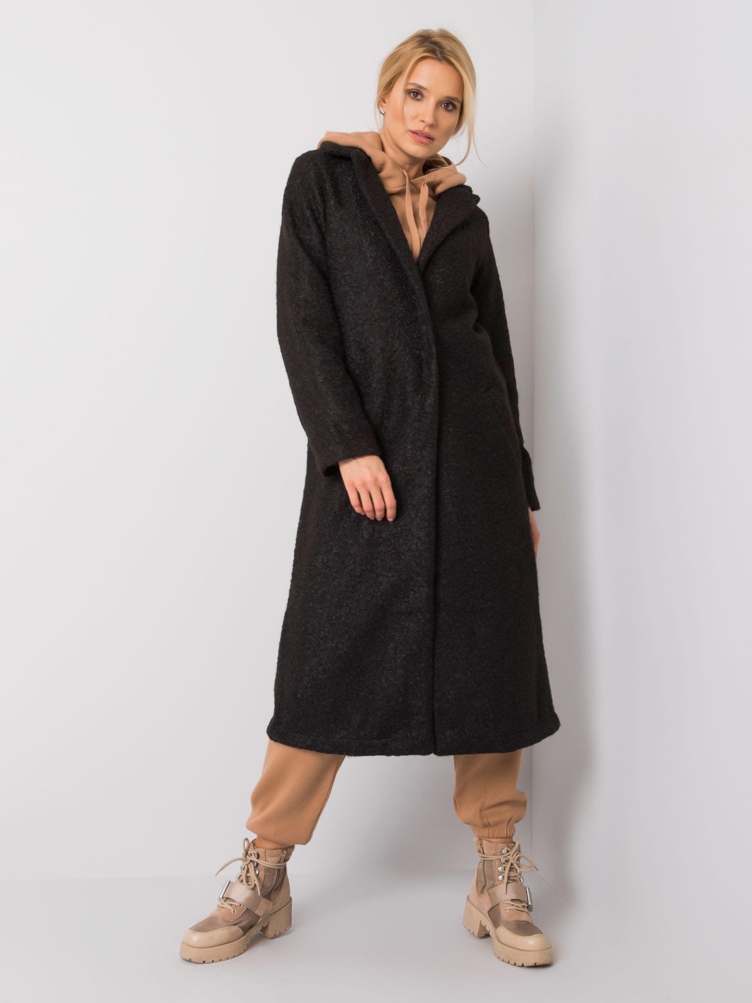 ČERNÝ DLOUHÝ DÁMSKÝ KABÁT TEDDY COAT 217-PL-23335.87BLACK Velikost: S