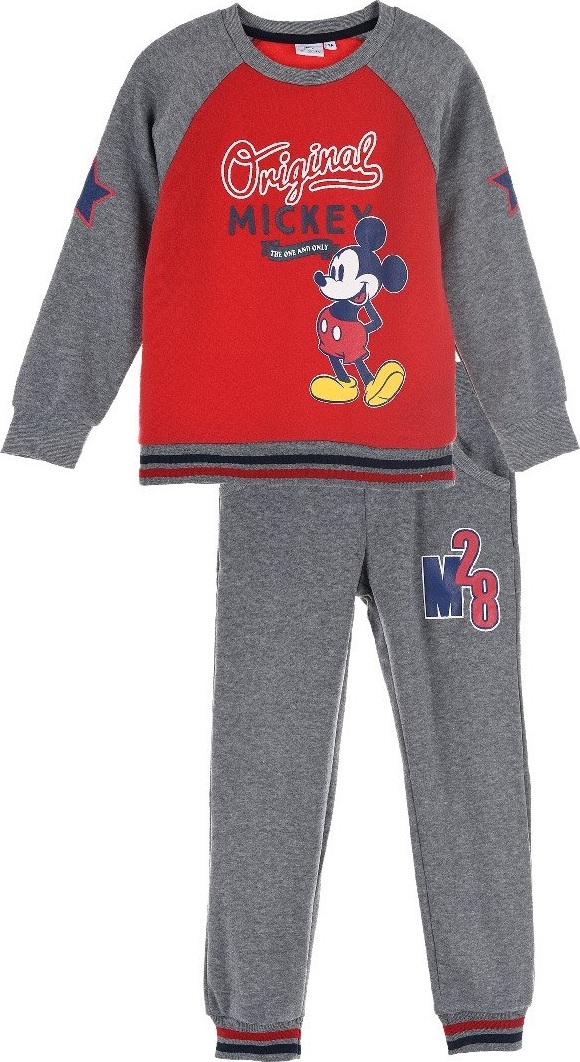 MICKEY MOUSE - ŠEDO ČERVENÁ CHLAPECKÁ TEPLÁKOVÁ SOUPRAVA Velikost: 128