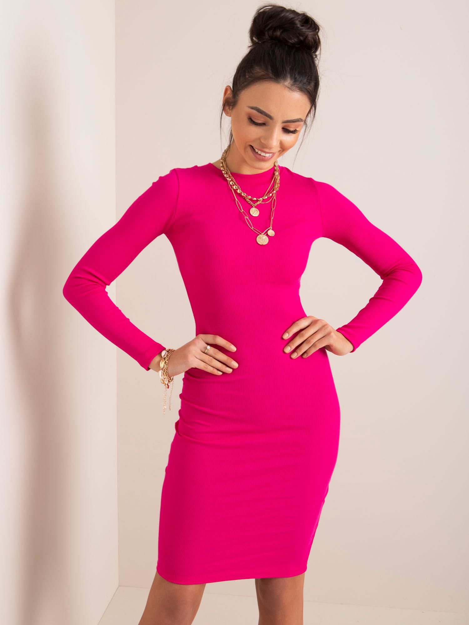 TMAVĚ RŮŽOVÉ PŘILÉHAVÉ ŽEBROVANÉ ŠATY RV-SK-5131.18P-FUCHSIA Velikost: XL