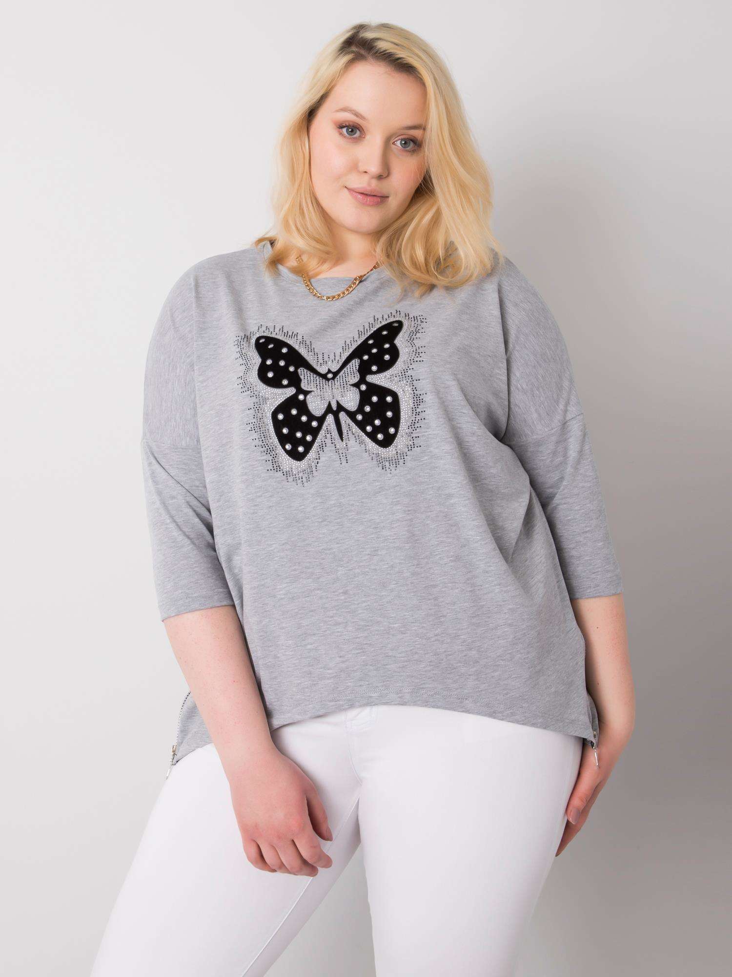 SVĚTLE ŠEDÁ HALENKA S MOTÝLEM -RV-BZ-6383.49-GREY Velikost: ONE SIZE