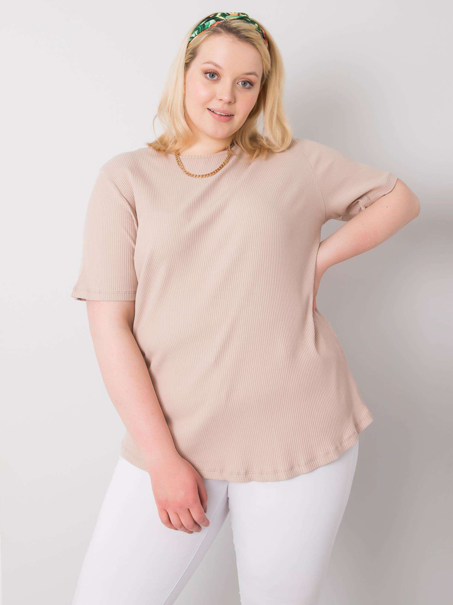 BÉŽOVÉ DÁMSKÉ TRIČKO S KRÁTKÝM RUKÁVEM RV-BZ-6323.92-BEIGE Velikost: 2XL