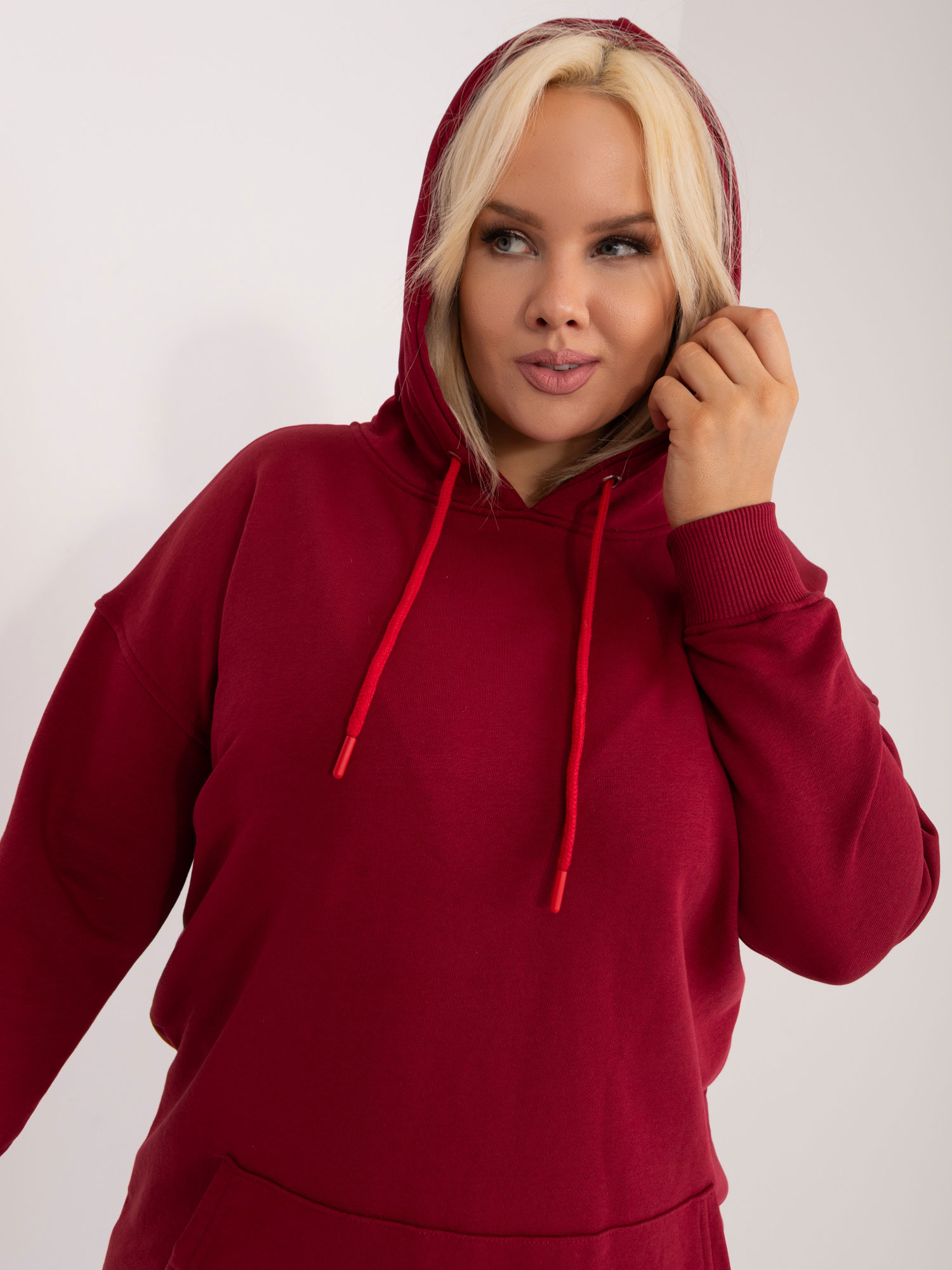 VÍNOVÁ DELŠÍ BASIC MIKINA RV-BL-6338.19X-WINE RED Velikost: 2XL