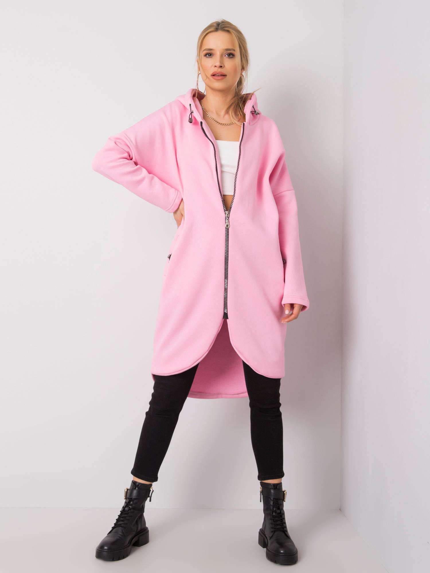 RŮŽOVÁ DÁMSKÁ DLOUHÁ MIKINA NA ZIP RV-BL-4858-1.99P-PINK Velikost: L/XL