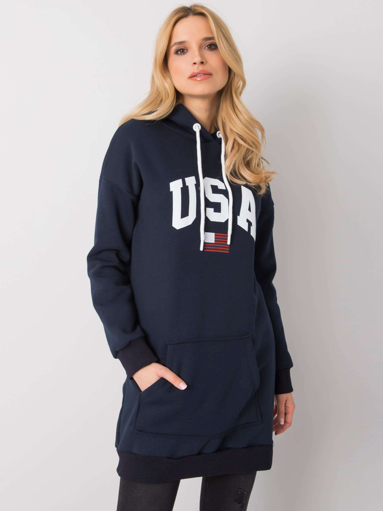 Tmavě modrá dlouhá mikina USA (Velikost XL)