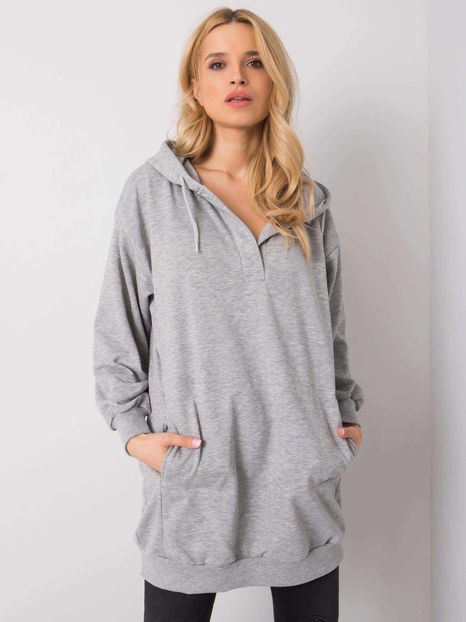 SVĚTLE ŠEDÁ DÁMSKÁ OVERSIZE MIKINA EM-BL-ES-21-528.12X-GRAY Velikost: M