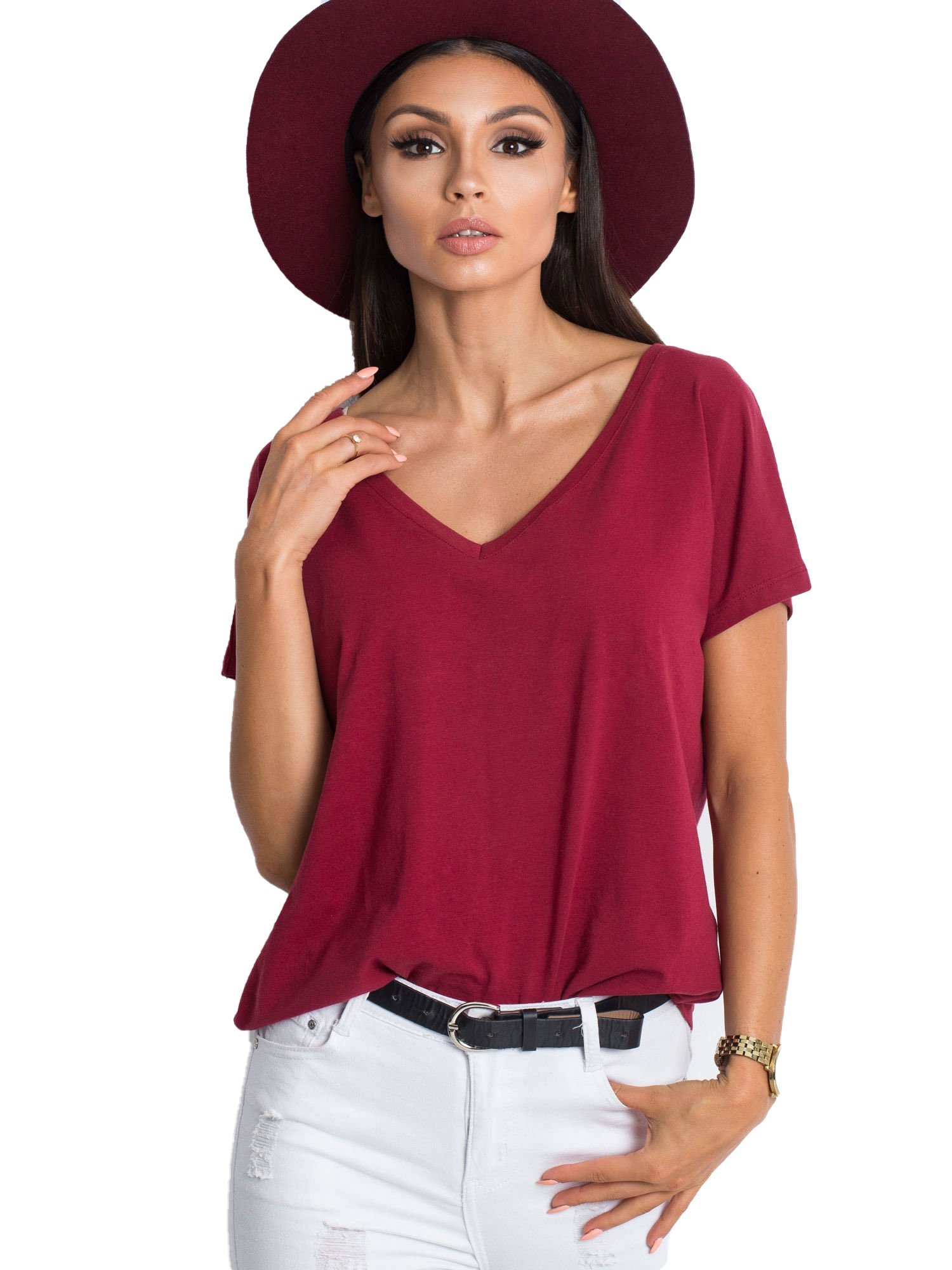 DÁMSKÉ TMAVĚ ČERVENÉ TRIČKO RV-TS-4832.16P-BURGUNDY Velikost: XS