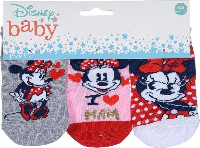 Barevná sada 3 párů ponožek s Minnie (Velikost 56/58)