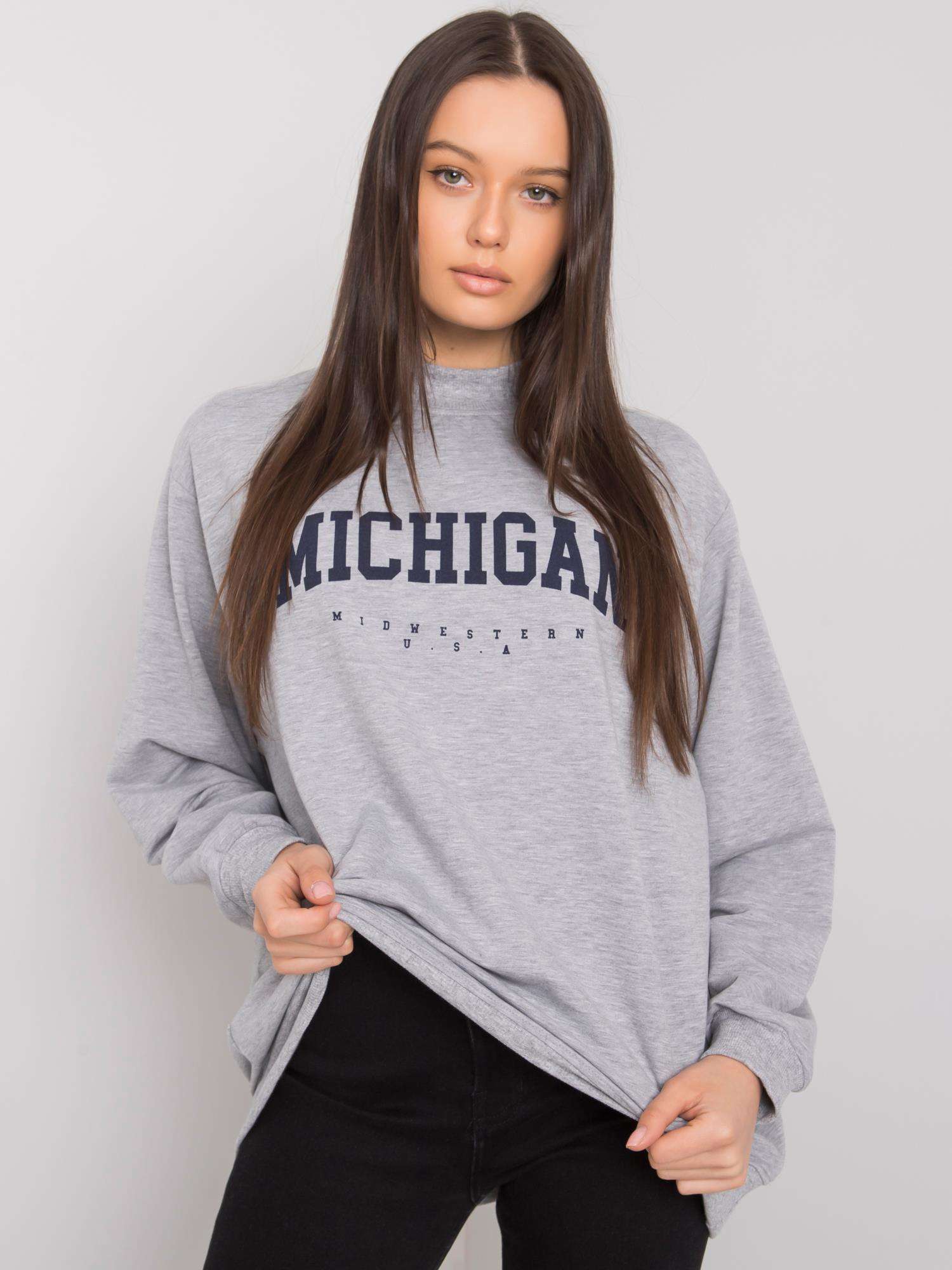 ŠEDÁ MIKINA S NÁPISEM MICHIGAN RV-BL-6671.75P-GREY Velikost: S/M