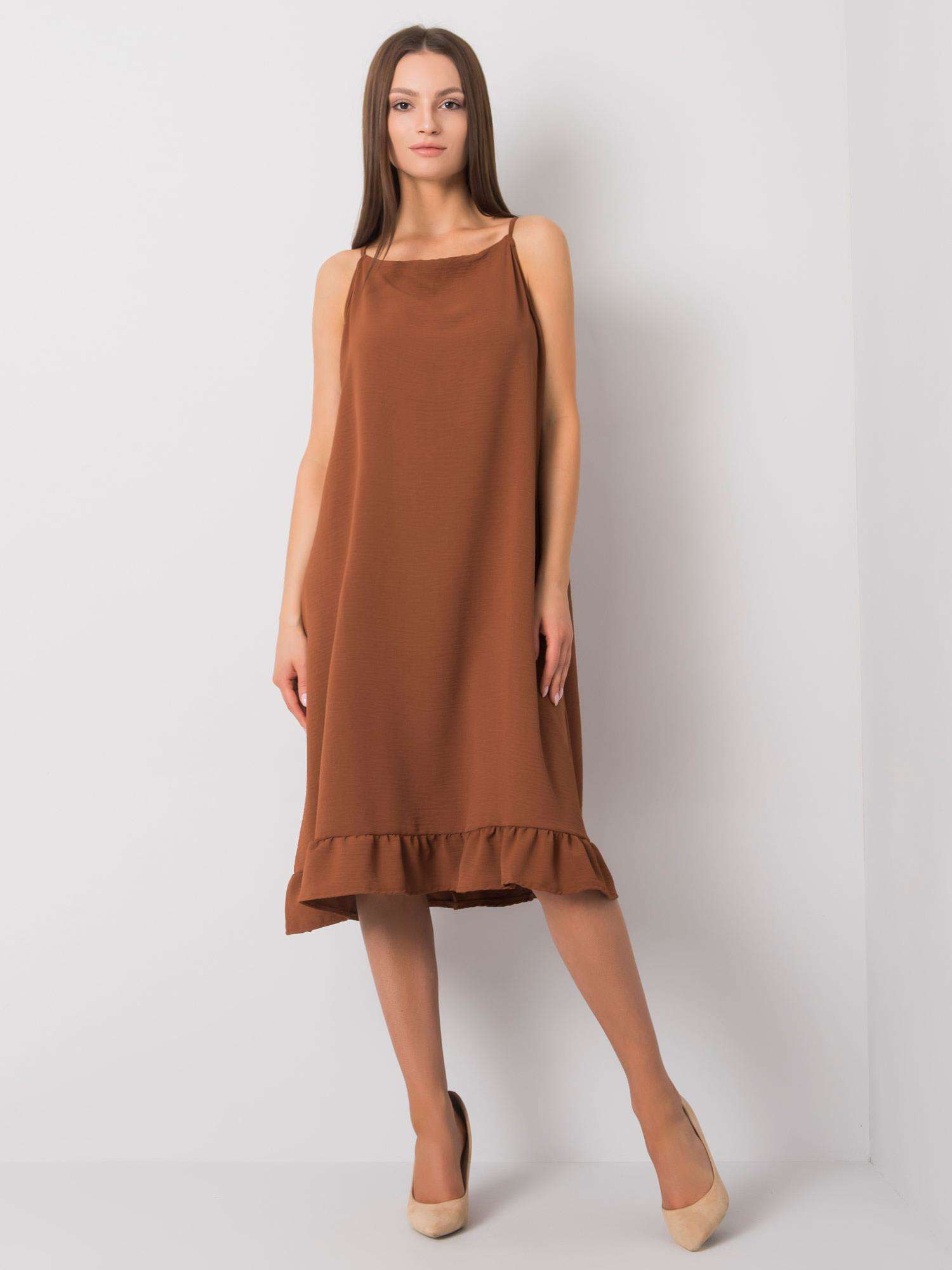 HNĚDÉ DÁMSKÉ VOLNÉ MIDI ŠATY FA-SK-7086.08P-BROWN Velikost: ONE SIZE