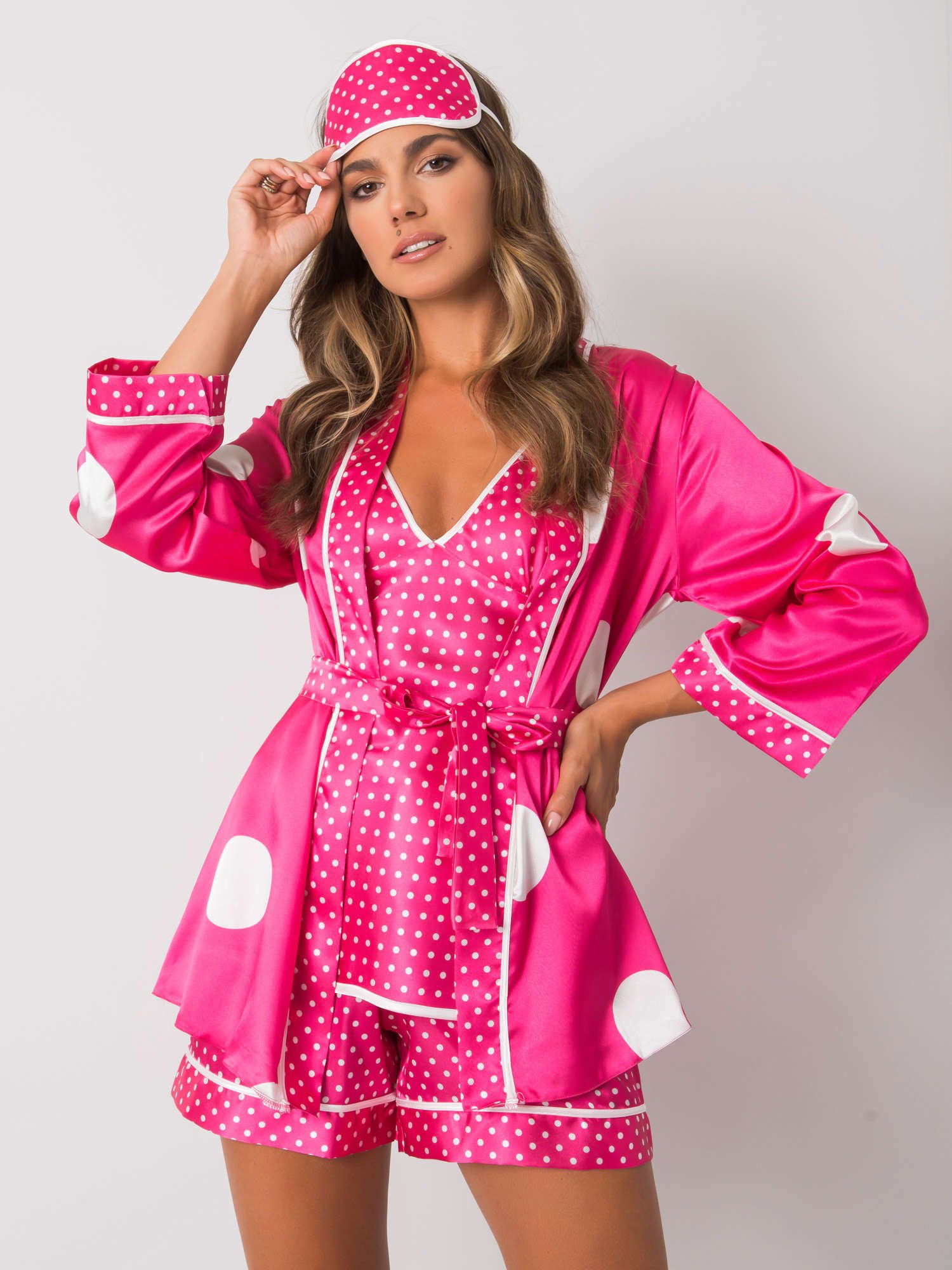 RŮŽOVÁ DÁMSKÁ PUNTIKOVANÁ SOUPRAVA NA SPANÍ BR-KMPL-8029-PINK Velikost: XL