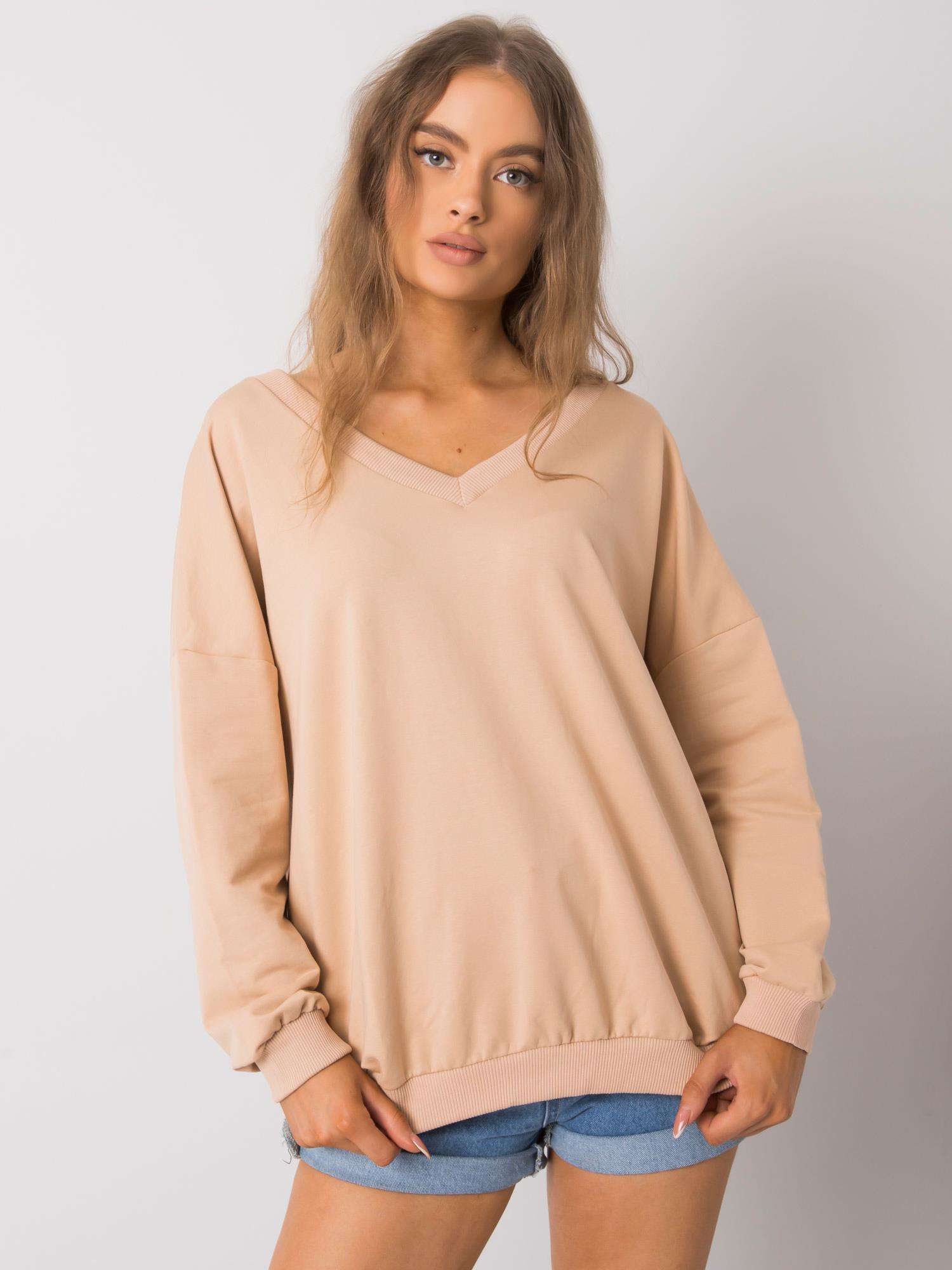 BÉŽOVÁ MIKINA S VÝSTŘIHEM DO V LILYANA FA-BL-7302.83P-BEIGE Velikost: ONE SIZE