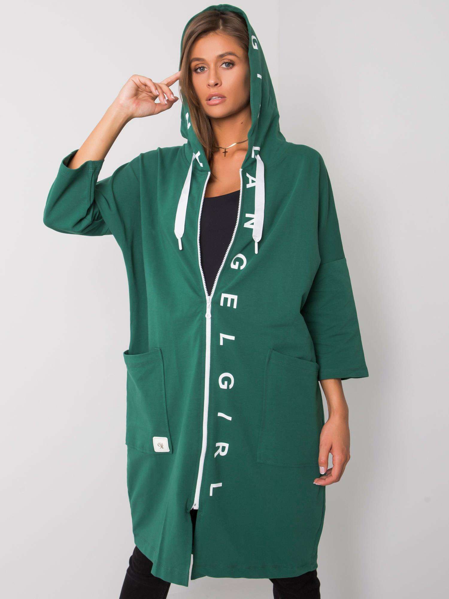 TMAVĚ ZELENÁ DLOUHÁ MIKINA NA ZIP -RV-BL-6855.46-DARK GREEN Velikost: S/M