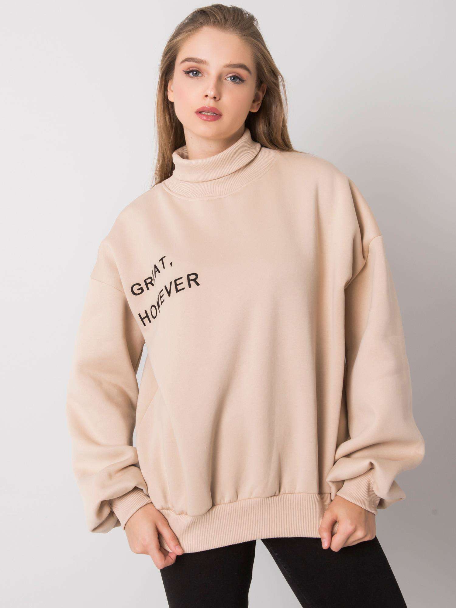 BÉŽOVÁ DÁMSKÁ MIKINA S ROLÁKEM -EM-BL-649.23X-BEIGE Velikost: L/XL