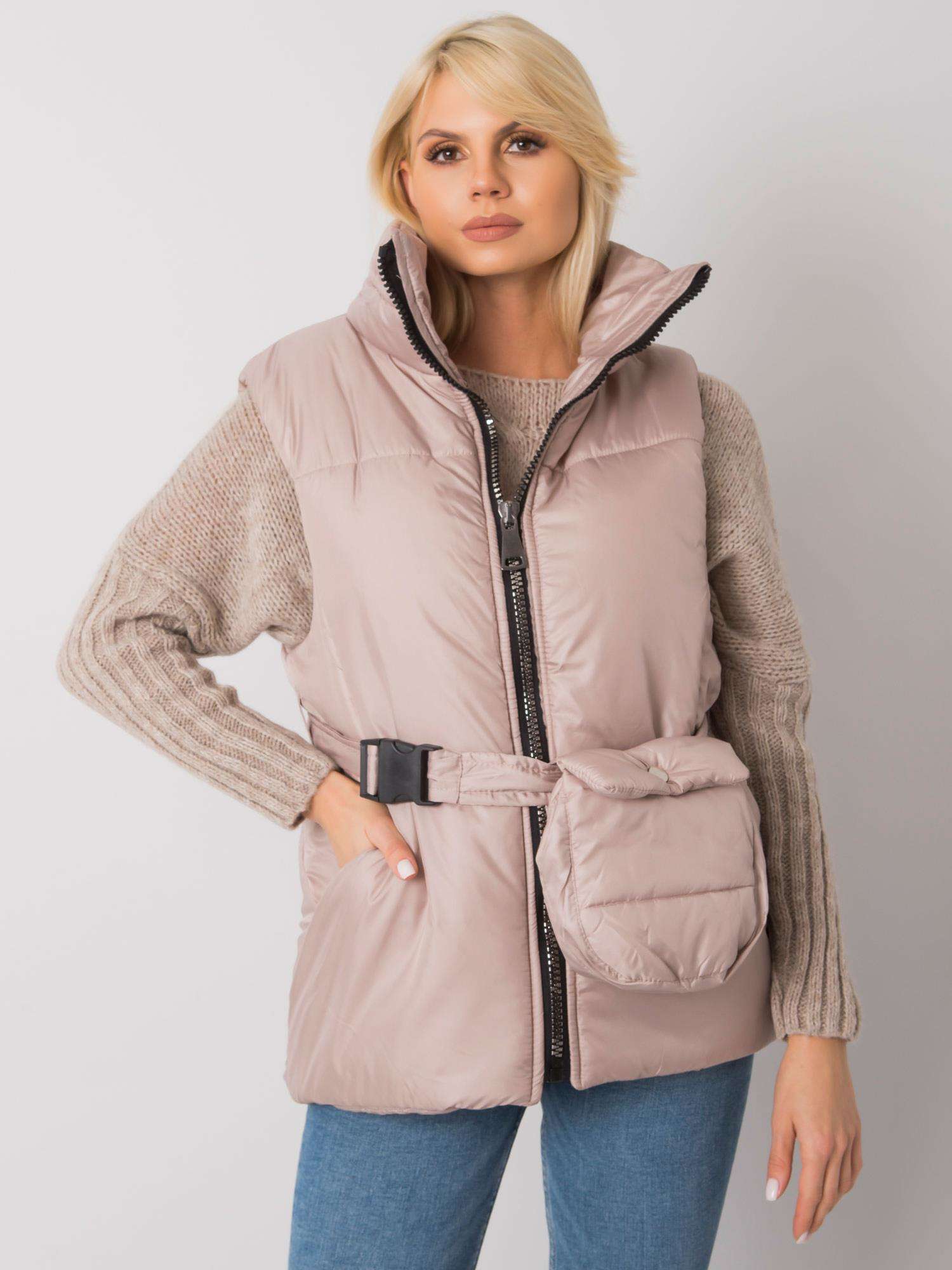 BÉŽOVÁ DÁMSKÁ VESTA S PÁSKEM EM-KZ-611.40X-BEIGE Velikost: S/M