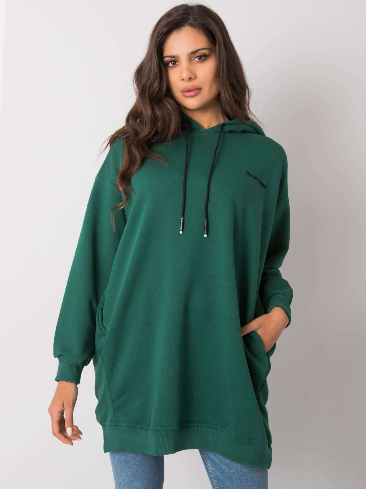 TMAVĚ ZELENÁ DÁMSKÁ OVERSIZE MIKINA RV-BL-7097.26-GREEN Velikost: ONE SIZE