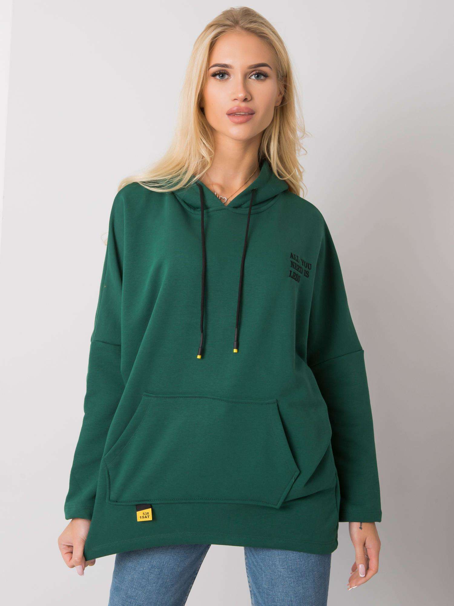 TMAVĚ ZELENÁ DÁMSKÁ MIKINA S KAPSOU RV-BL-7098.28-DARK GREEN Velikost: ONE SIZE