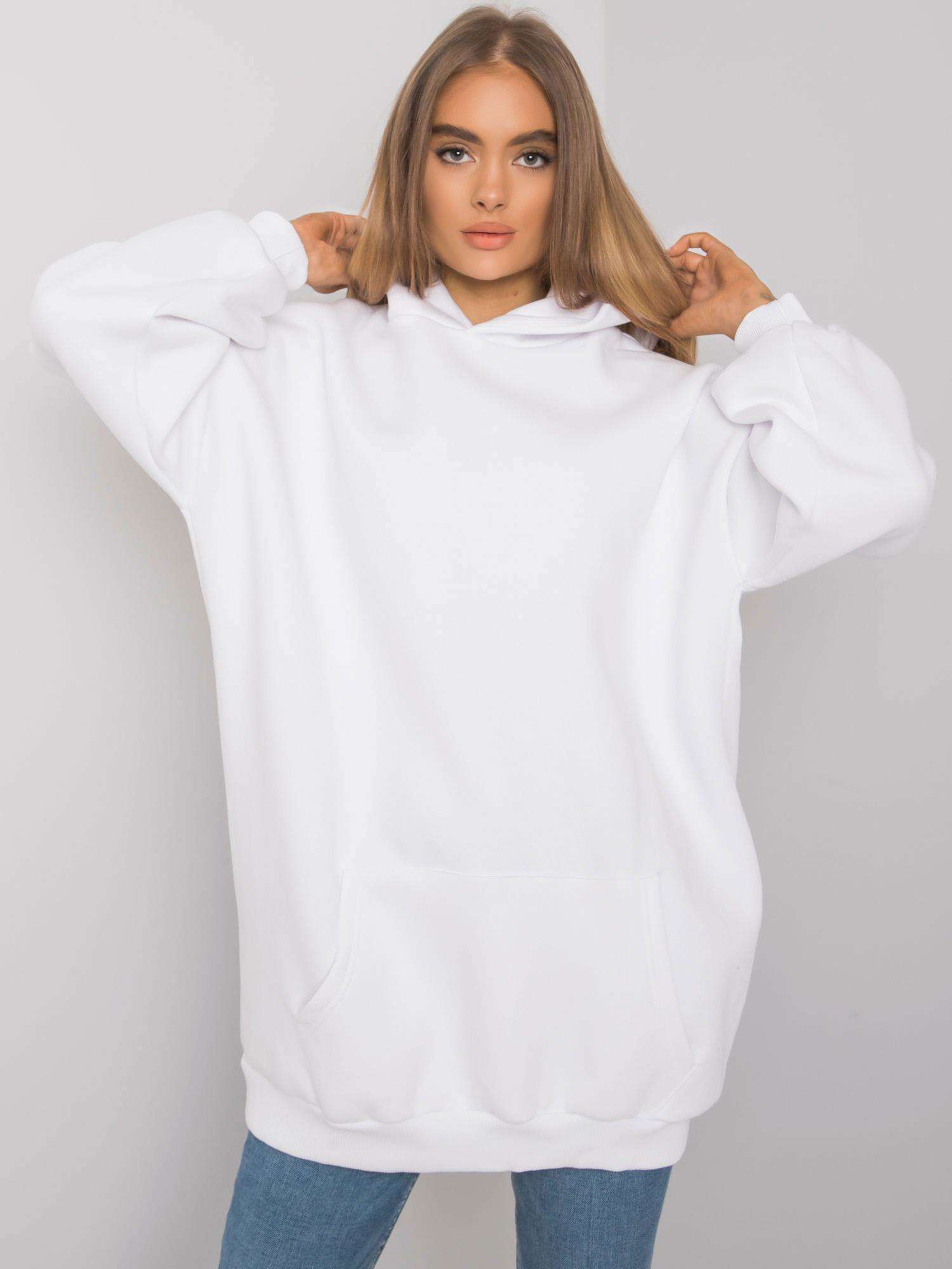 BÍLÁ DÁMSKÁ DLOUHÁ MIKINA S KAPSOU RV-BL-6990.25X-WHITE Velikost: S/M