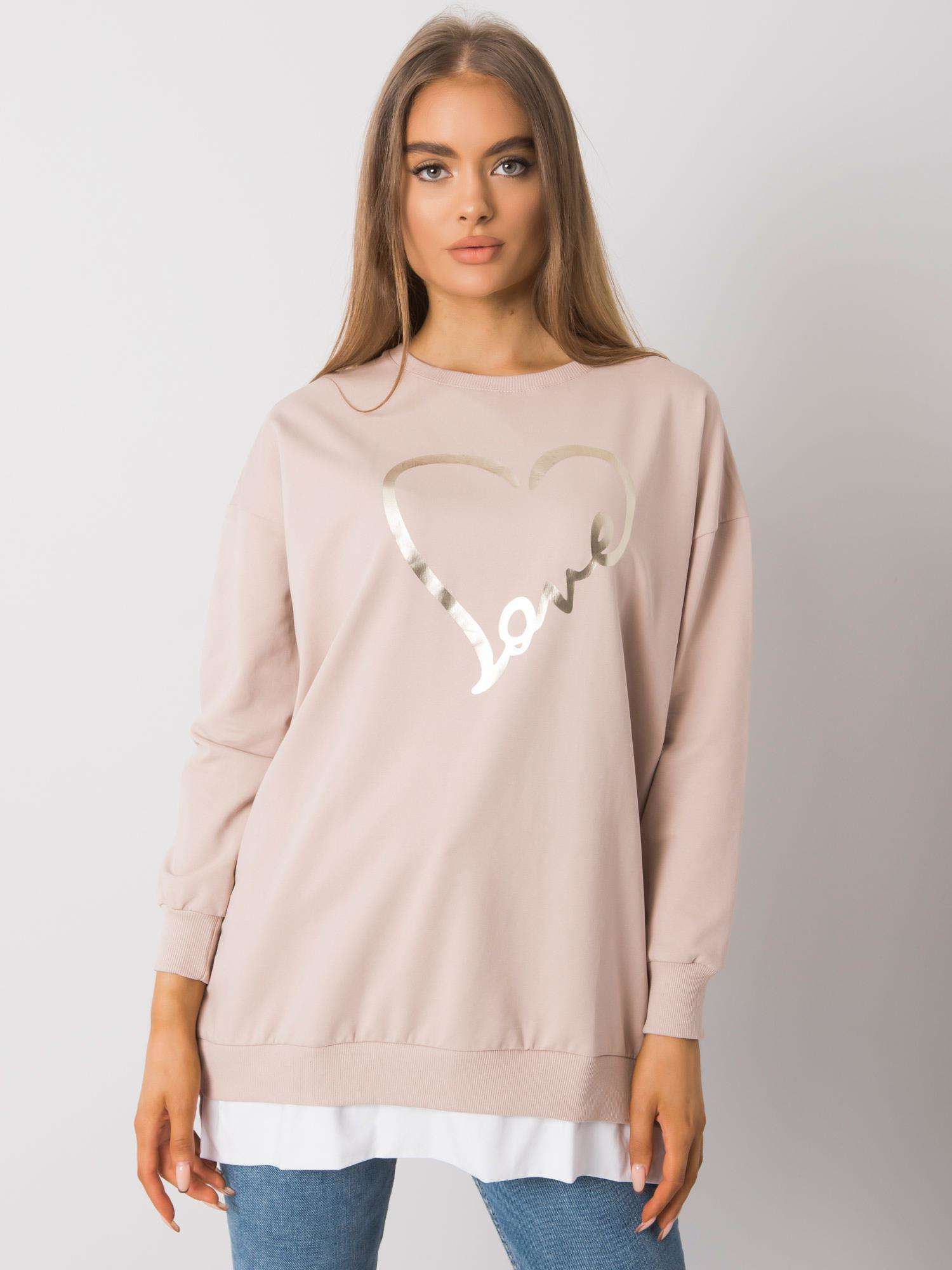 BÉŽOVÁ DÁMSKÁ TUNIKA S POTISKEM SRDCE RV-TU-7258.40P-BEIGE Velikost: S/M